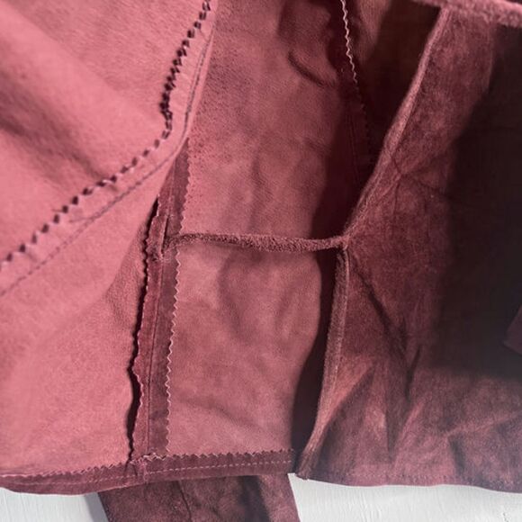 Vintage Late 90s Wilsons Leather VS2 Genuine Suede Wrap Jacket M Burgundy Y2K - Picture 5 of 12